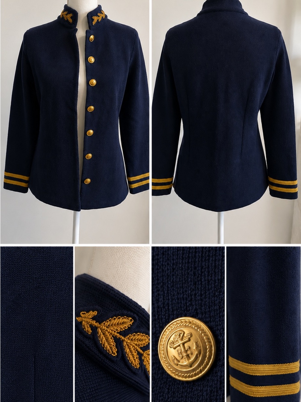 Vintage Ralph Lauren Navy Military Style Jacket Gold Button Detail